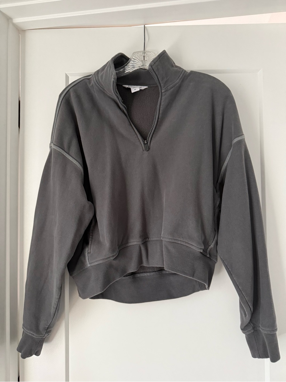 Athleta Gray Cropped Quarter-Zip Turtleneck Sweater